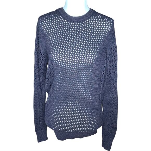 ALL SAINTS chocolate brown open weave crew neck pullover sweater XXS - Picture 2 of 9